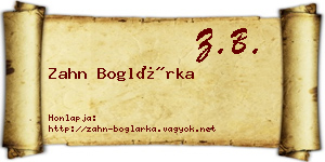 Zahn Boglárka névjegykártya